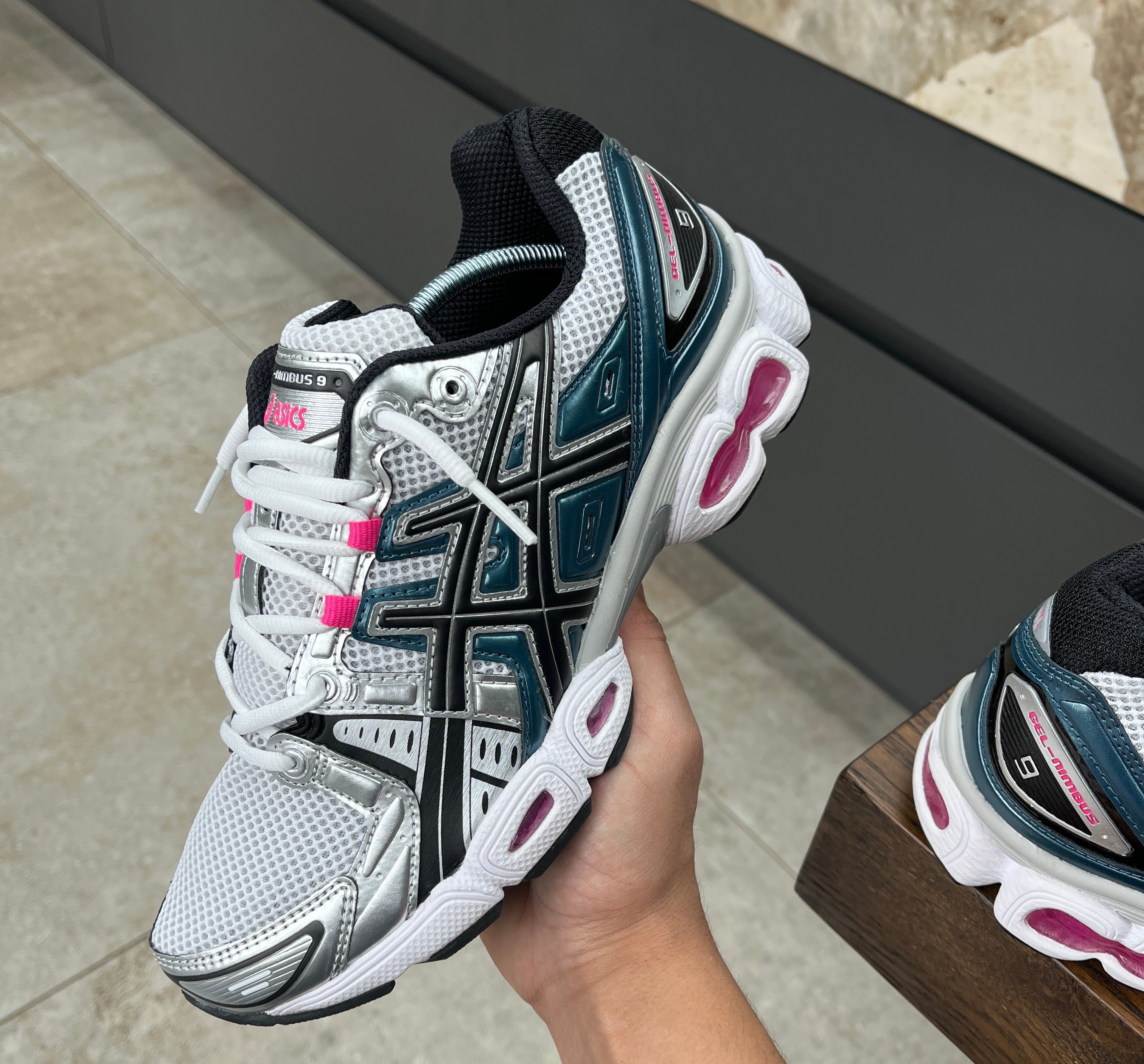 ASICS Gel-Nimbus 9 White Pink Glo Teal